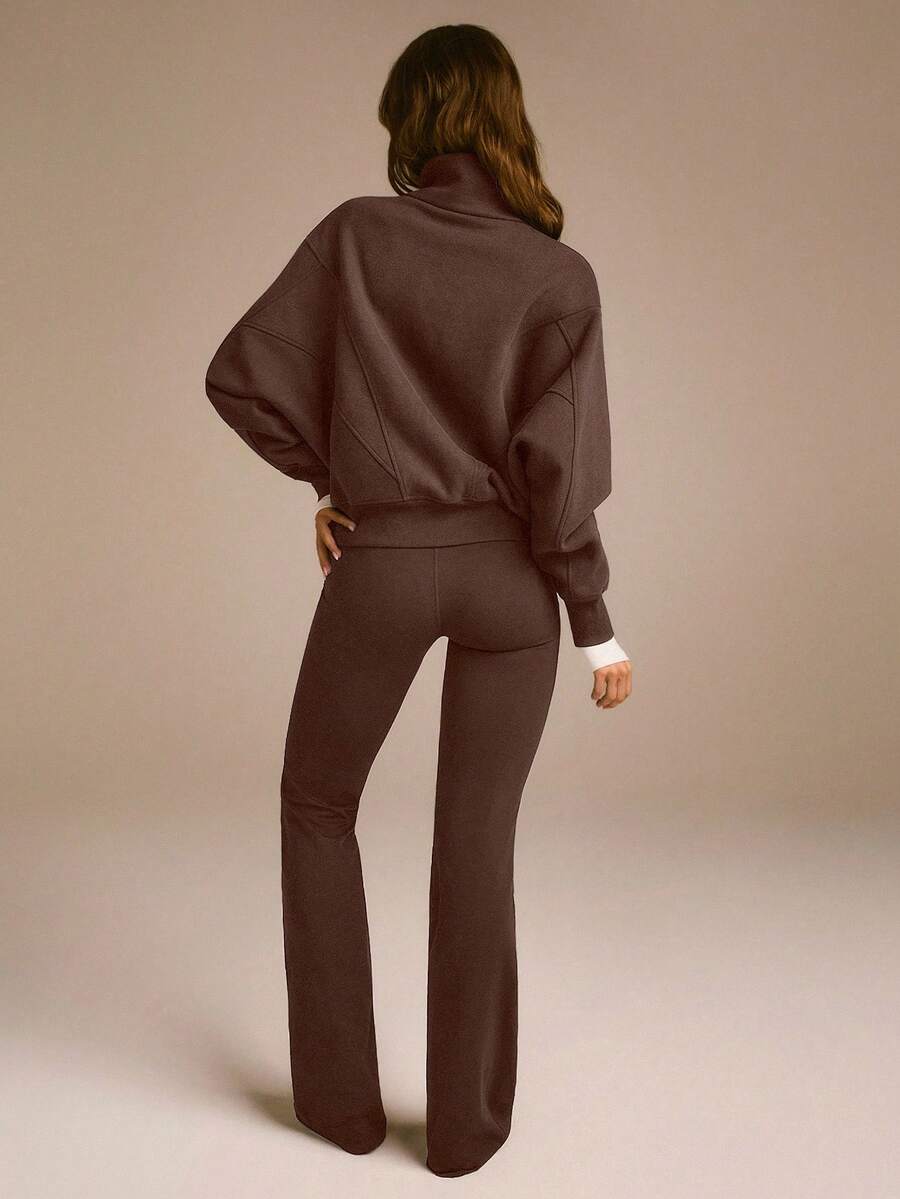 Hortense Oversized Zip Up Fleece Jacket with High Neck - Chocolate Brown