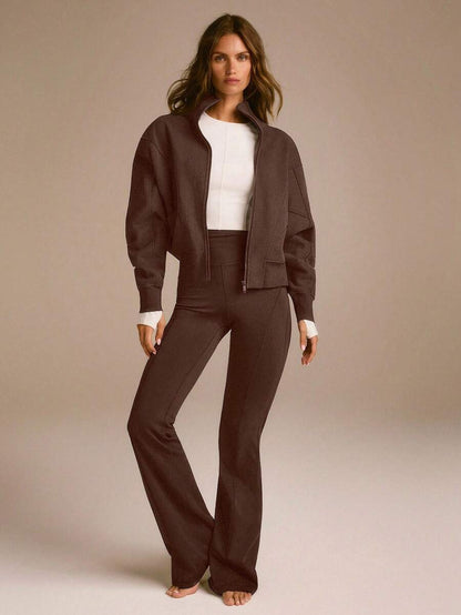 Hortense Oversized Zip Up Fleece Jacket with High Neck - Chocolate Brown