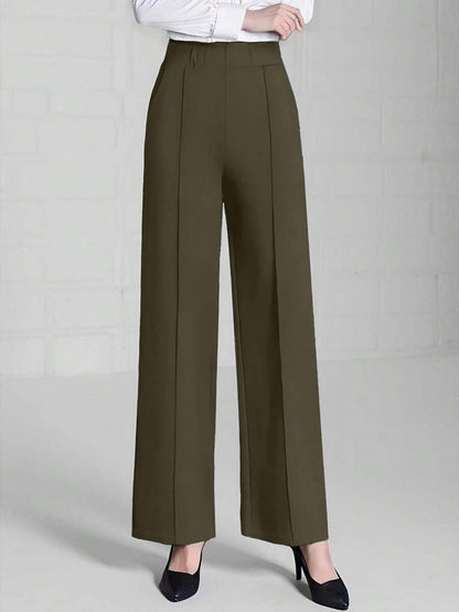 Estella Pressed Seam Straight Leg Knit Trousers - Army Green