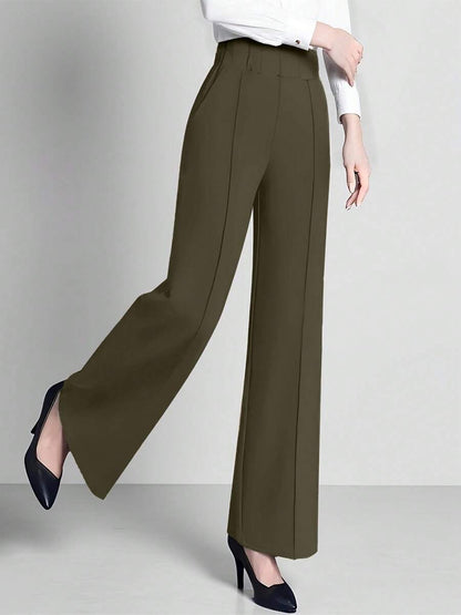 Estella Pressed Seam Straight Leg Knit Trousers - Army Green