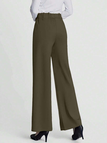 Estella Pressed Seam Straight Leg Knit Trousers - Army Green