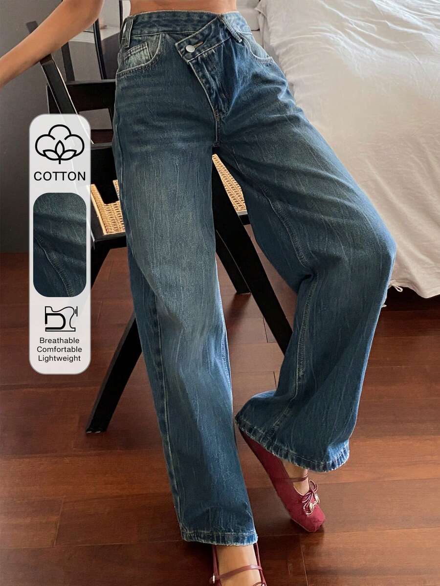 Missoula Low Rise Straight Leg Baggy Jeans - Medium Wash