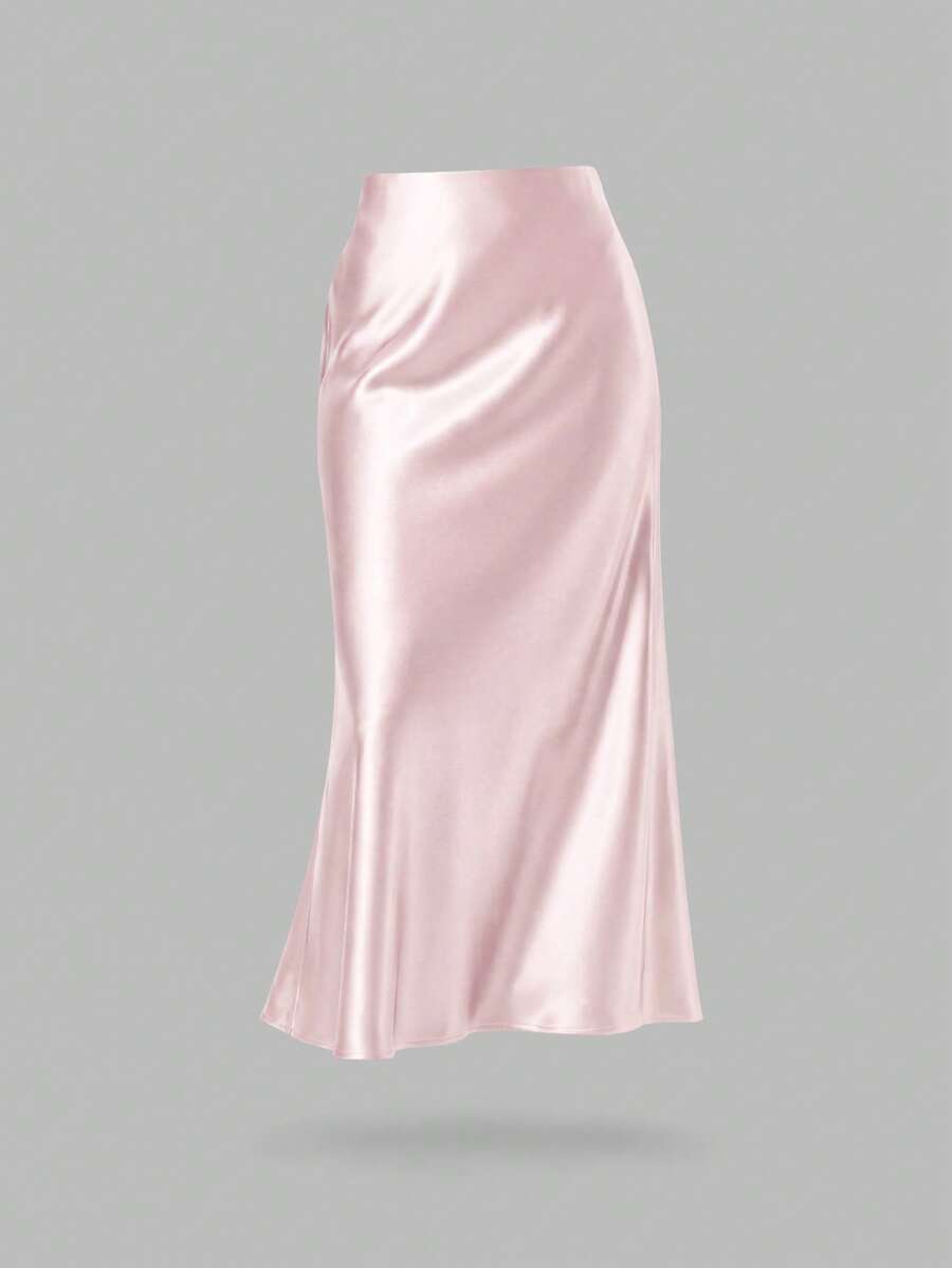 Rosabel Silky Satin Elastic Waist Maxi Slip Skirt - Blush Pink