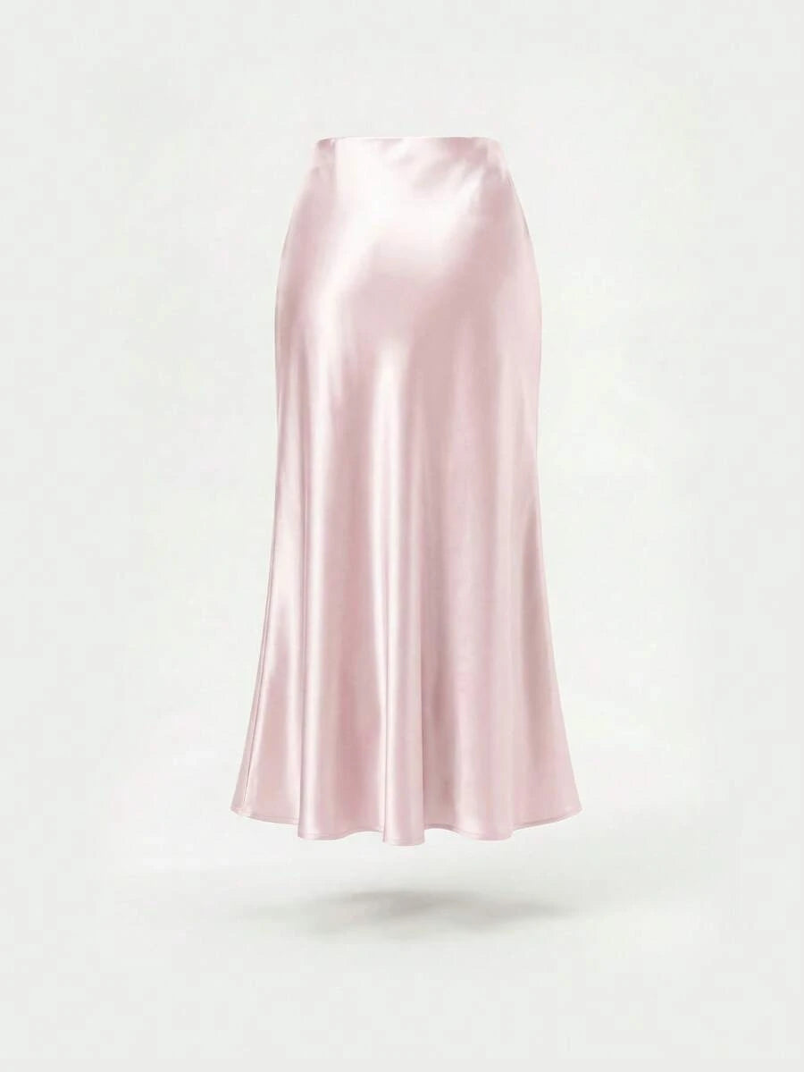 Rosabel Silky Satin Elastic Waist Maxi Slip Skirt - Blush Pink