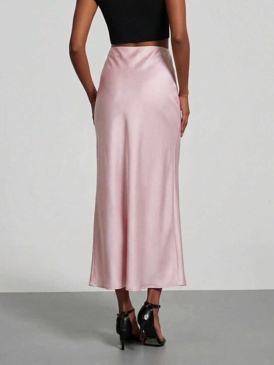Rosabel Silky Satin Elastic Waist Maxi Slip Skirt - Blush Pink