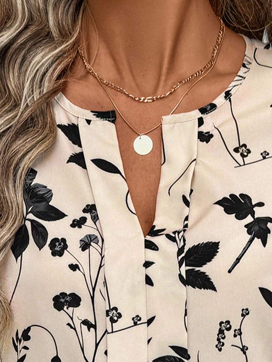 Nell Long Sleeve Blouse with Split V Neck and Lantern Sleeves - Cream Floral