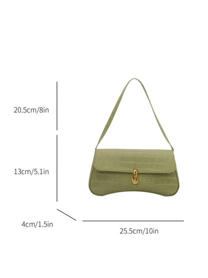 Women's Coffee Brown Shoulder Bag Quiet Luxury Metal Decor Small Underarm Purse - Green