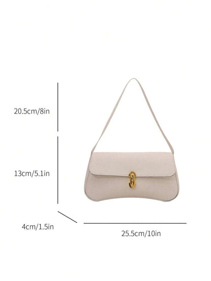 Women's Coffee Brown Shoulder Bag Quiet Luxury Metal Decor Small Underarm Purse - White