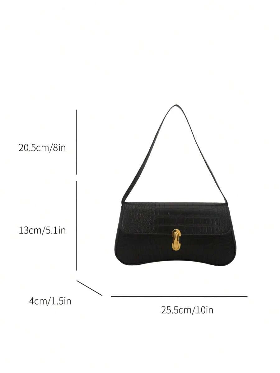 Women's Coffee Brown Shoulder Bag Quiet Luxury Metal Decor Small Underarm Purse - Black