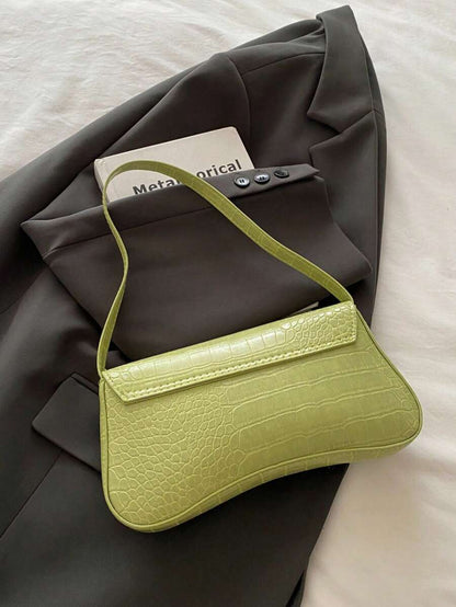 Women's Coffee Brown Shoulder Bag Quiet Luxury Metal Decor Small Underarm Purse - Green