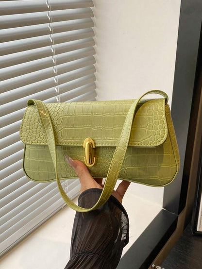 Women's Coffee Brown Shoulder Bag Quiet Luxury Metal Decor Small Underarm Purse - Green