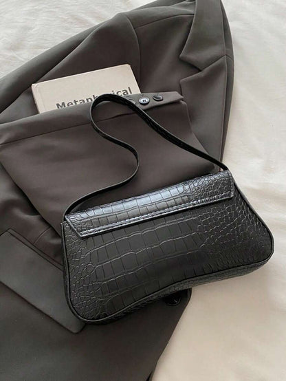 Women's Coffee Brown Shoulder Bag Quiet Luxury Metal Decor Small Underarm Purse - Black