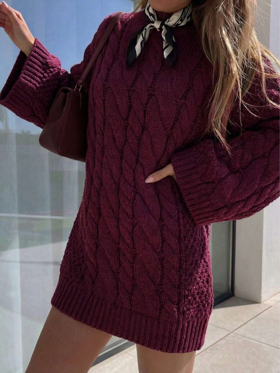 Ondine Oversized Cable Knit Sweater with Wide Bell Sleeves - Burgundy