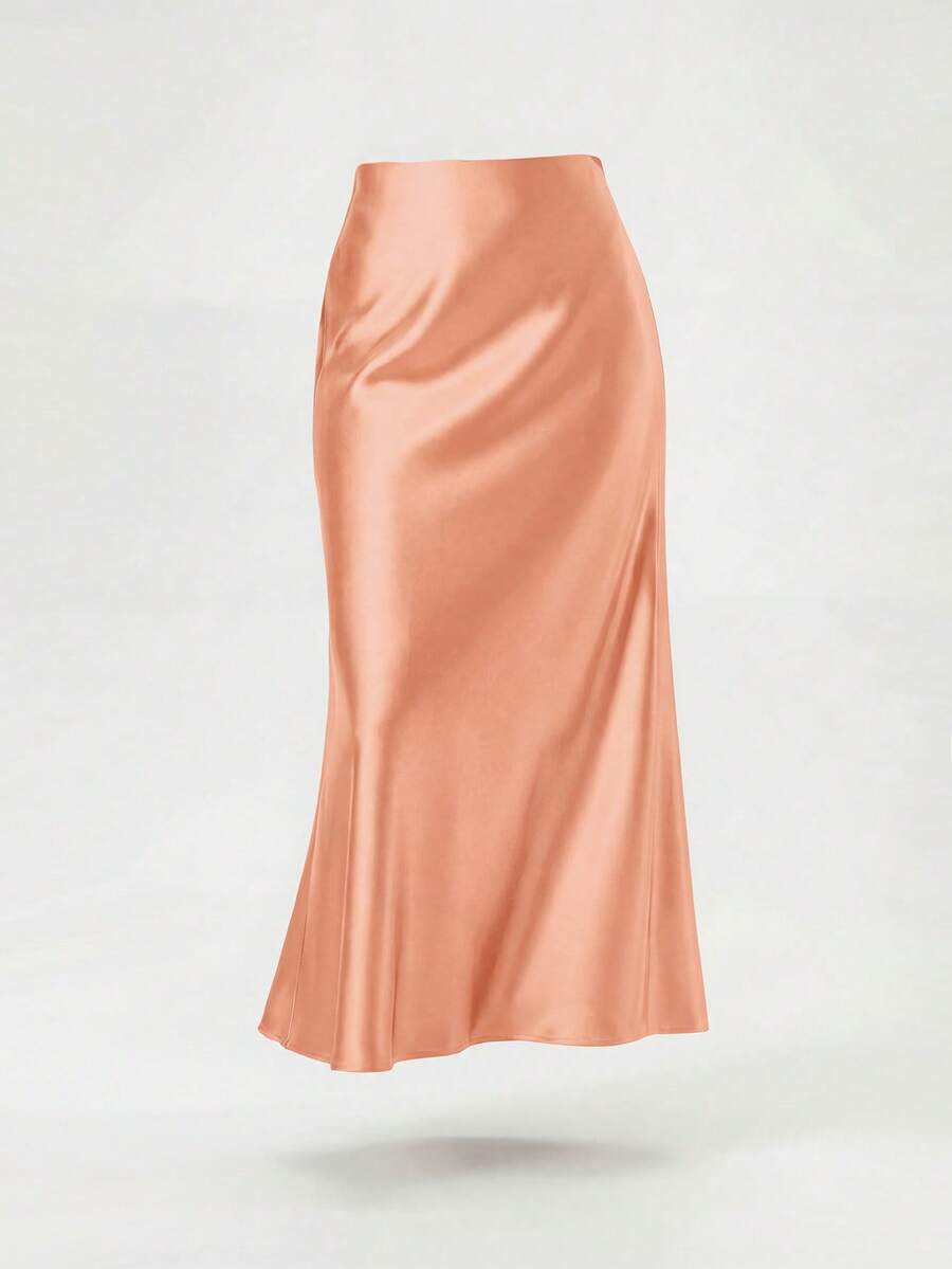 Rosabel Silky Satin Elastic Waist Maxi Slip Skirt - Peach