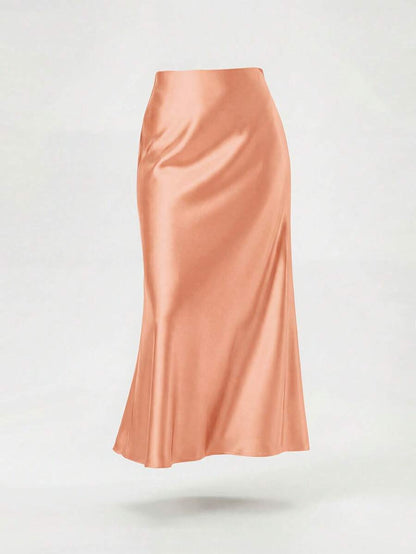 Rosabel Silky Satin Elastic Waist Maxi Slip Skirt - Peach