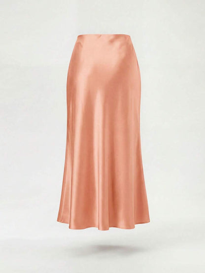 Rosabel Silky Satin Elastic Waist Maxi Slip Skirt - Peach