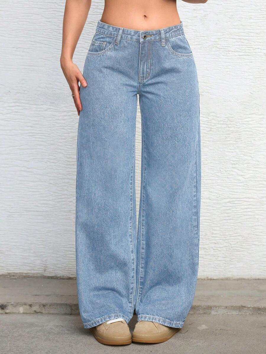 Ravenna High Waisted Wide Leg Baggy Jeans with Pockets