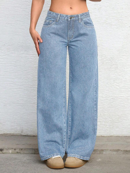 Ravenna High Waisted Wide Leg Baggy Jeans with Pockets
