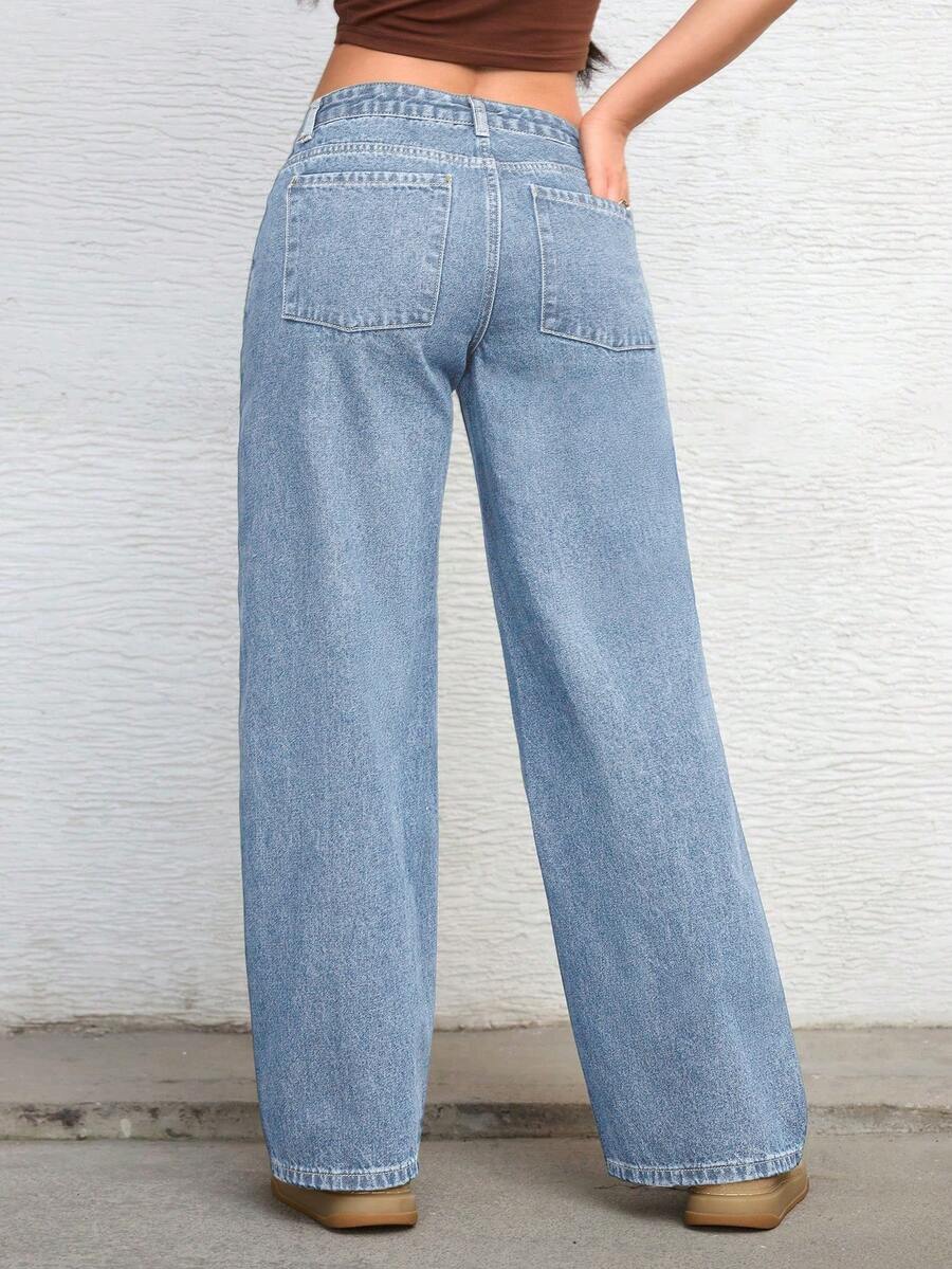 Ravenna High Waisted Wide Leg Baggy Jeans with Pockets