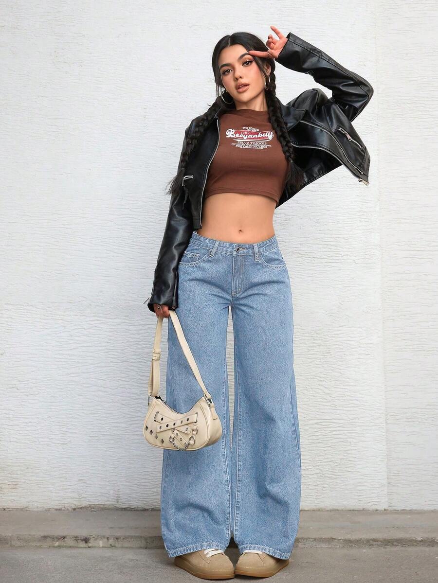 Ravenna High Waisted Wide Leg Baggy Jeans with Pockets