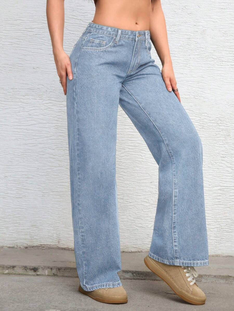 Ravenna High Waisted Wide Leg Baggy Jeans with Pockets