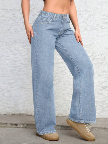 Ravenna High Waisted Wide Leg Baggy Jeans with Pockets