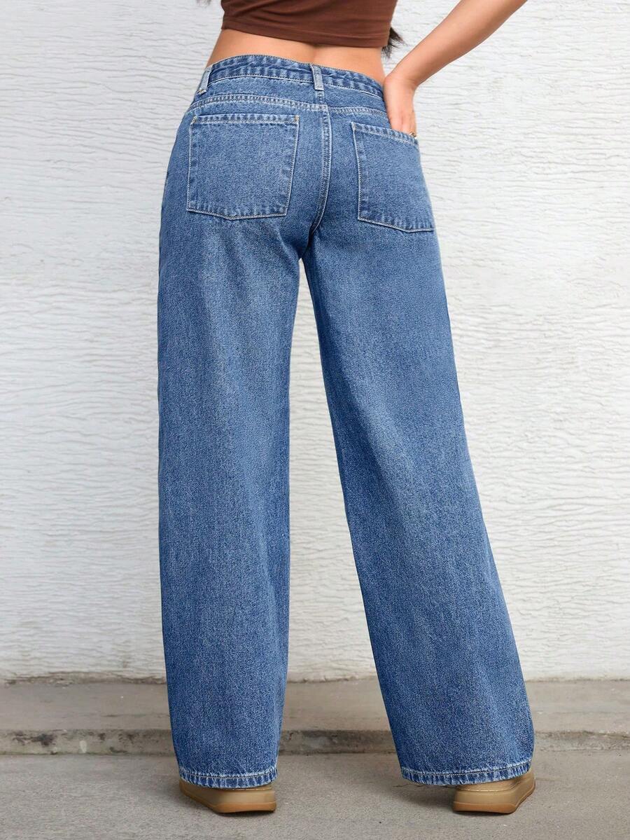 Ravenna High Waisted Wide Leg Baggy Jeans with Pockets