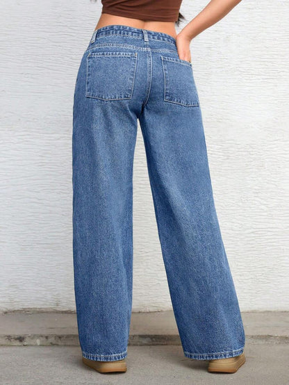 Ravenna High Waisted Wide Leg Baggy Jeans with Pockets