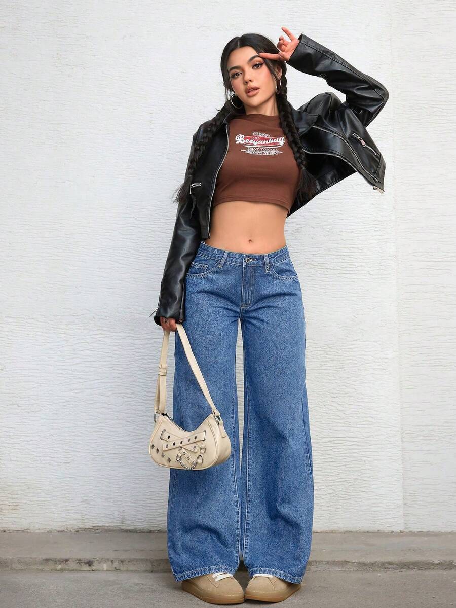 Ravenna High Waisted Wide Leg Baggy Jeans with Pockets