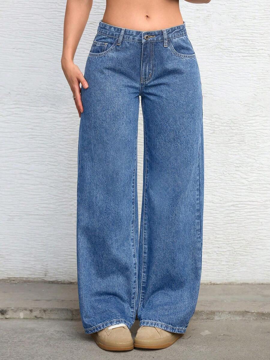 Ravenna High Waisted Wide Leg Baggy Jeans with Pockets