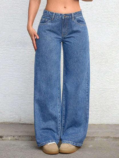 Ravenna High Waisted Wide Leg Baggy Jeans with Pockets