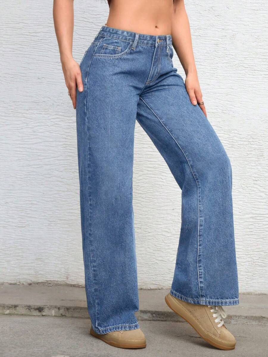 Ravenna High Waisted Wide Leg Baggy Jeans with Pockets