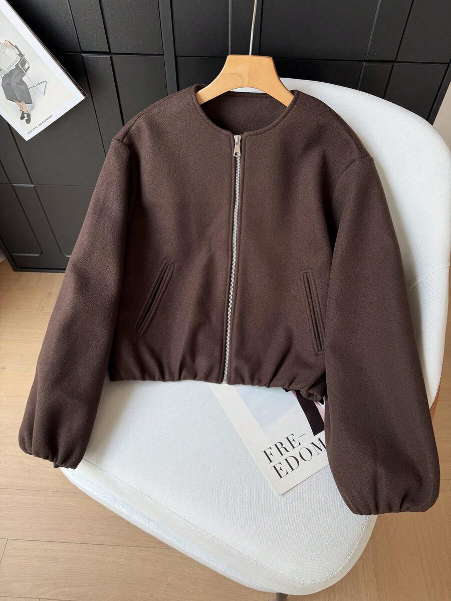 Lillehammer Wool Look Zip Up Cropped Bomber Jacket