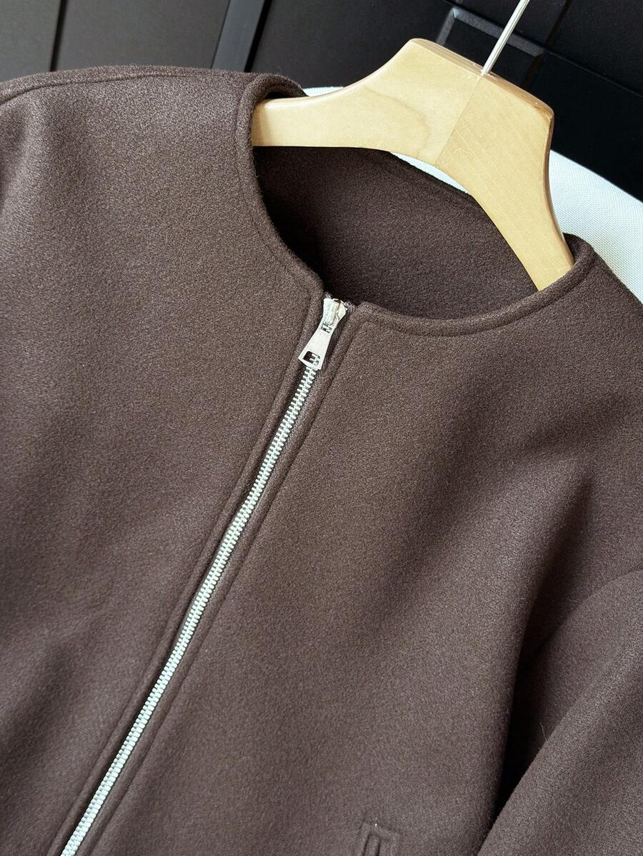 Lillehammer Wool Look Zip Up Cropped Bomber Jacket