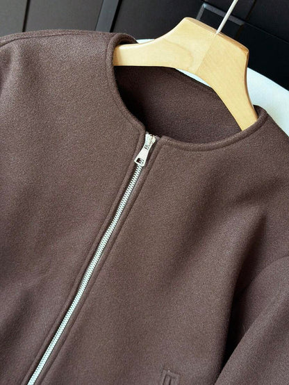 Lillehammer Wool Look Zip Up Cropped Bomber Jacket
