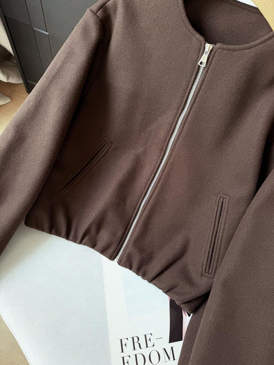 Lillehammer Wool Look Zip Up Cropped Bomber Jacket