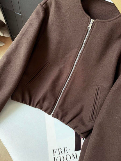 Lillehammer Wool Look Zip Up Cropped Bomber Jacket