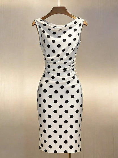 Women's Satin Cowl Neck Midi Dress, Ruched Silky Dress for Wedding Guest and Evening - Champagne