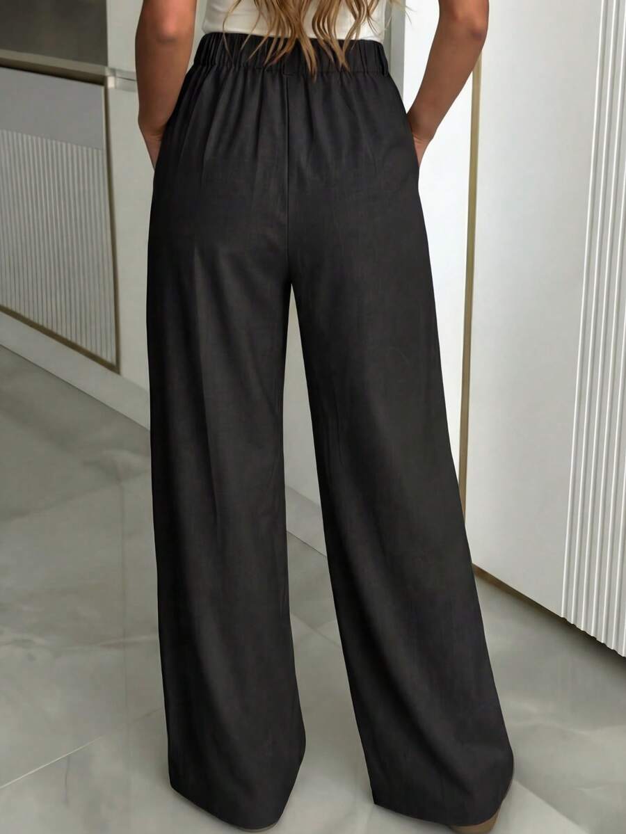 Women's Buckle Waist Wide Leg Trousers, Tailored Dress Pants for Work Office - Brown