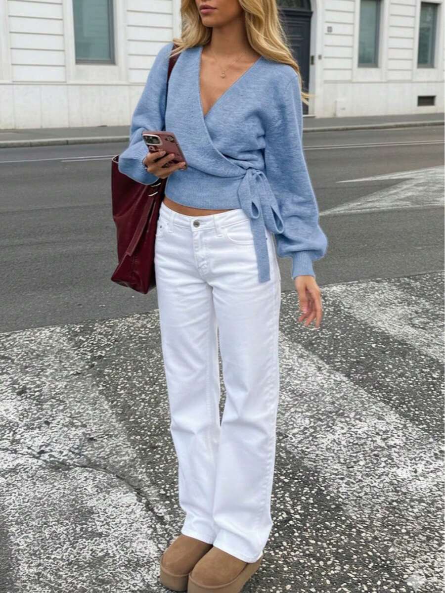 Salzburg Wrap Tie Waist Knit Cardigan Sweater