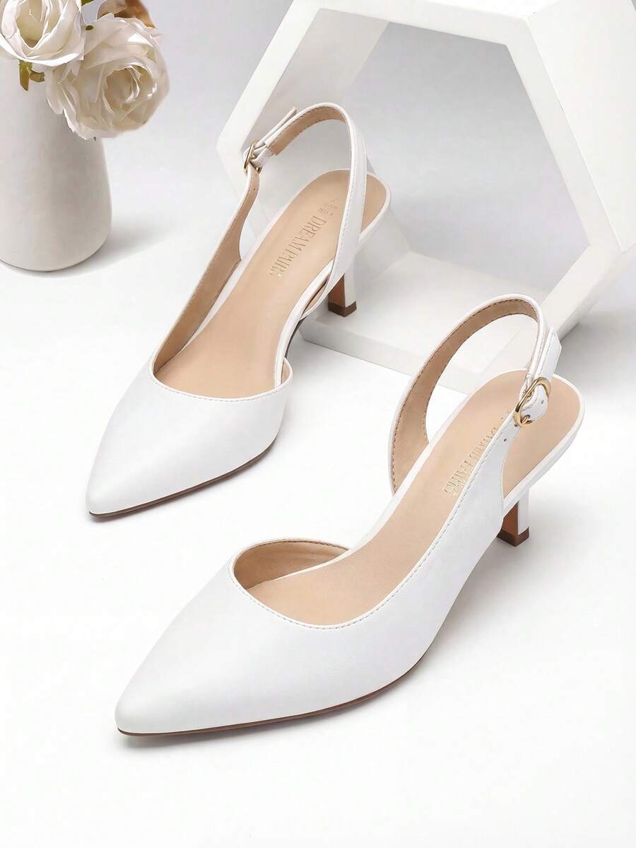 Women's Pointed Toe Slingback Kitten Heel Pumps, 2.36 Inch Buckle Strap Dress Shoes for Work and Wedding Guest