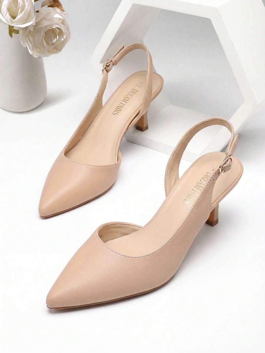 Women's Pointed Toe Slingback Kitten Heel Pumps, 2.36 Inch Buckle Strap Dress Shoes for Work and Wedding Guest