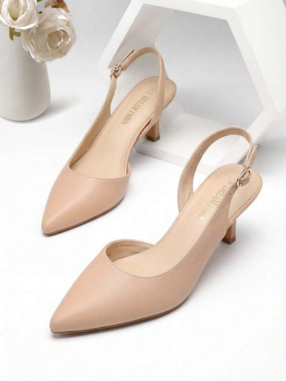 Women's Pointed Toe Slingback Kitten Heel Pumps, 2.36 Inch Buckle Strap Dress Shoes for Work and Wedding Guest