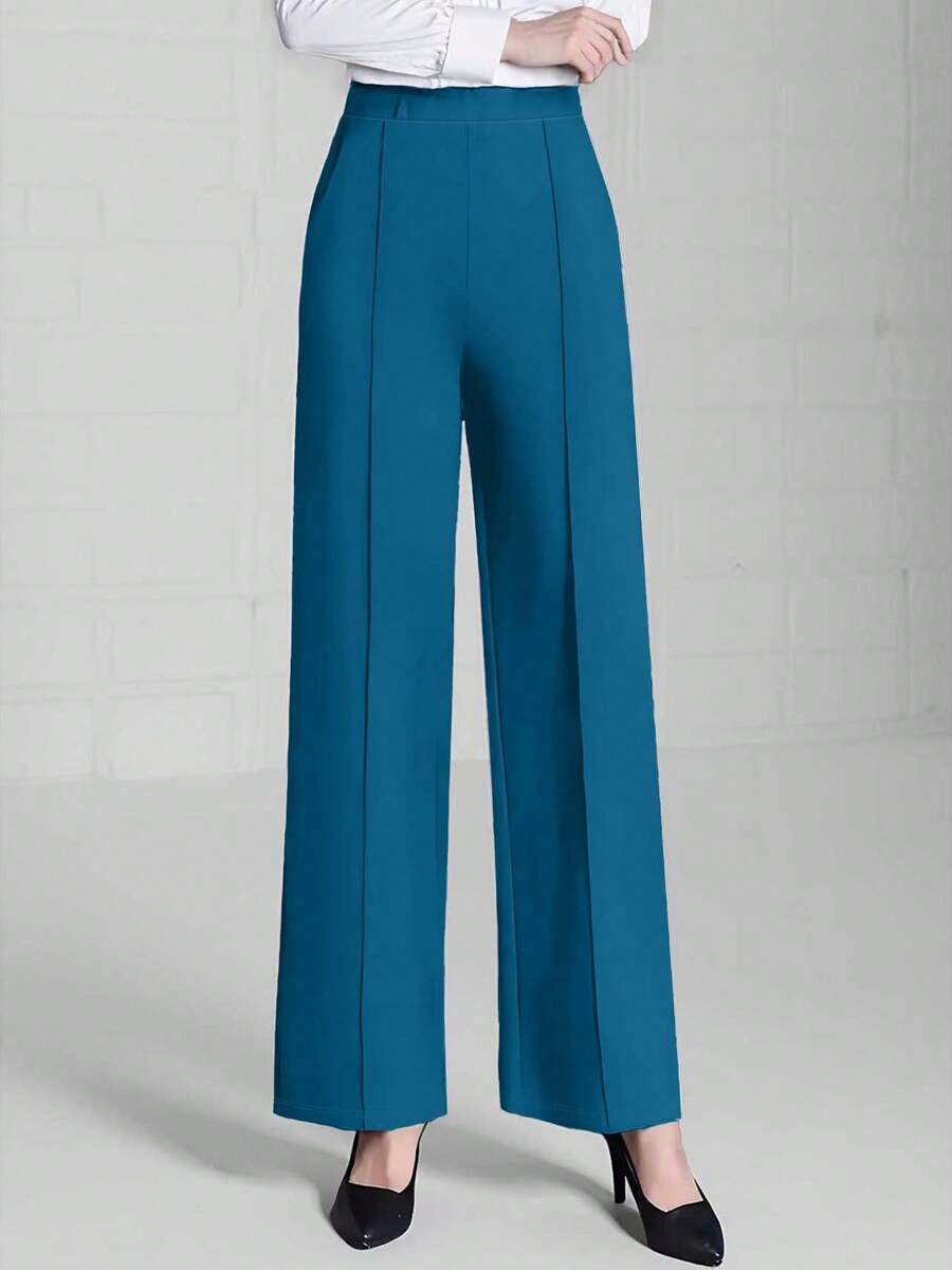 Estella Pressed Seam Straight Leg Knit Trousers - Teal Blue