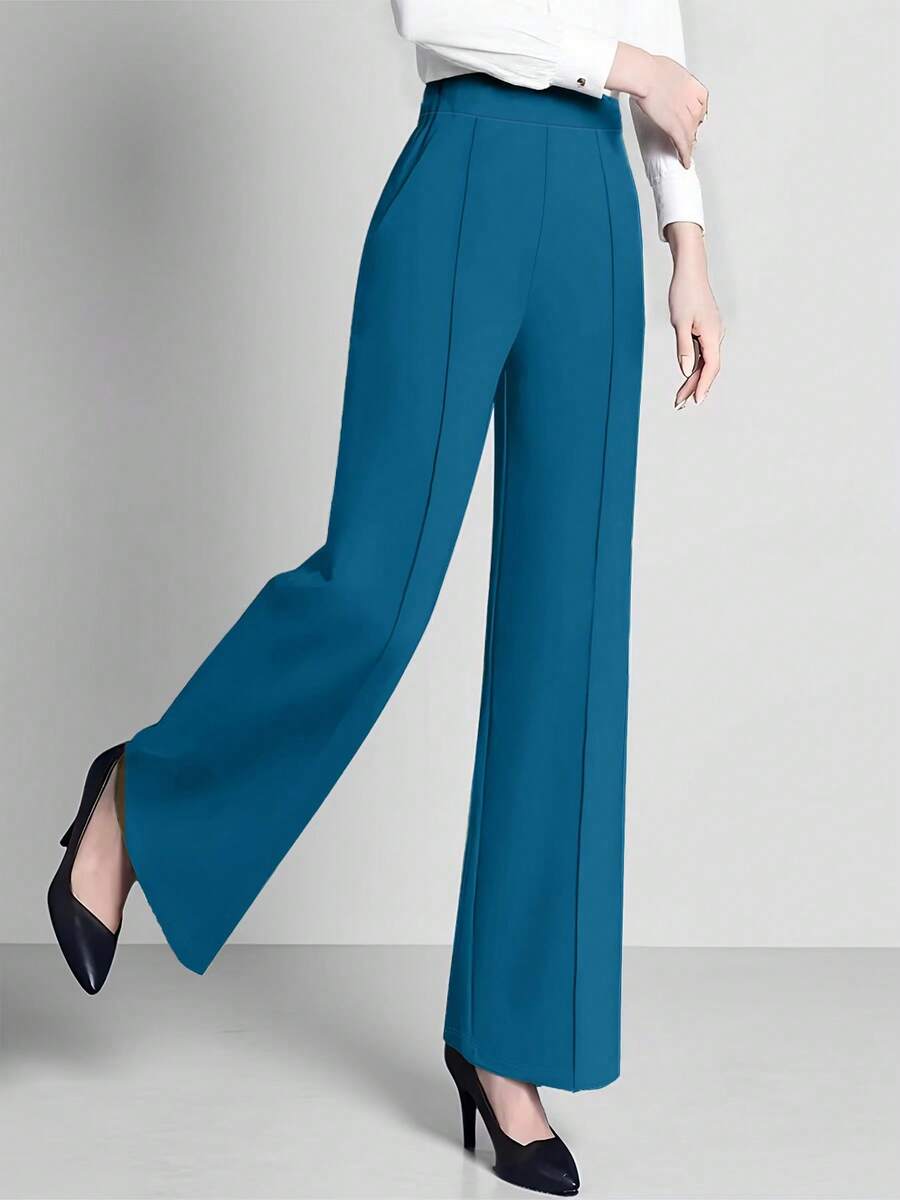 Estella Pressed Seam Straight Leg Knit Trousers - Teal Blue