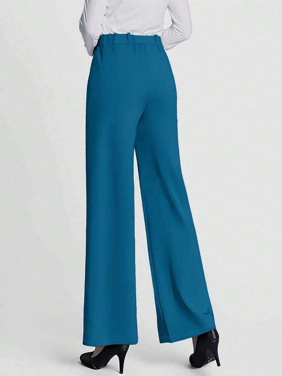 Estella Pressed Seam Straight Leg Knit Trousers - Teal Blue