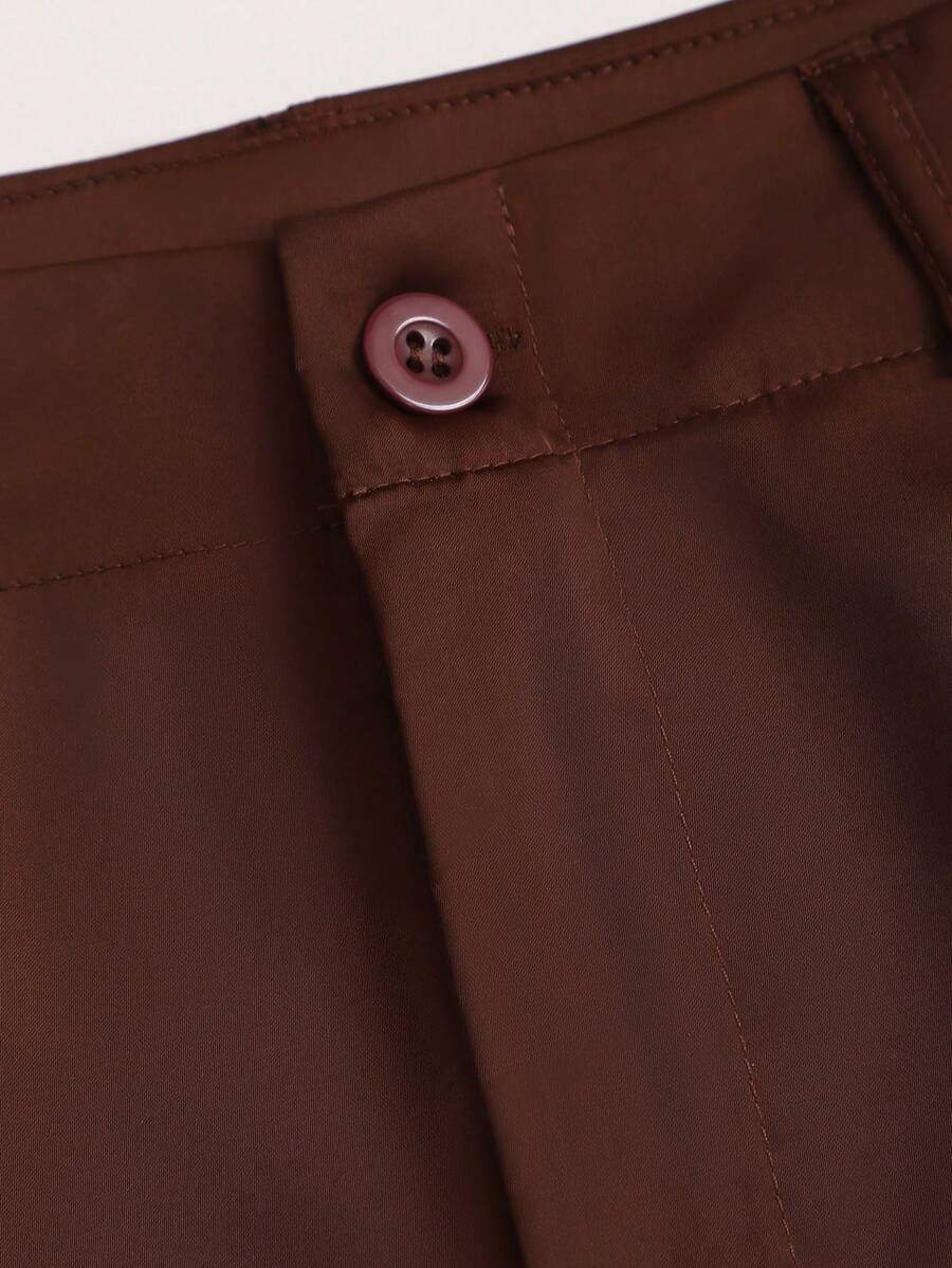 Katya Pleated Wide Leg Pants Tailored High Rise Trousers - Chocolate Brown