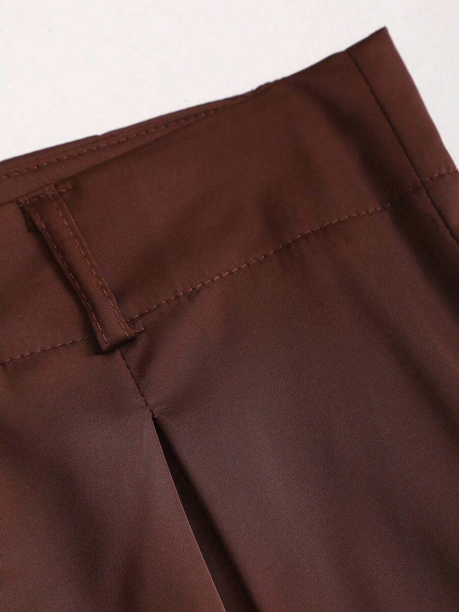 Katya Pleated Wide Leg Pants Tailored High Rise Trousers - Chocolate Brown