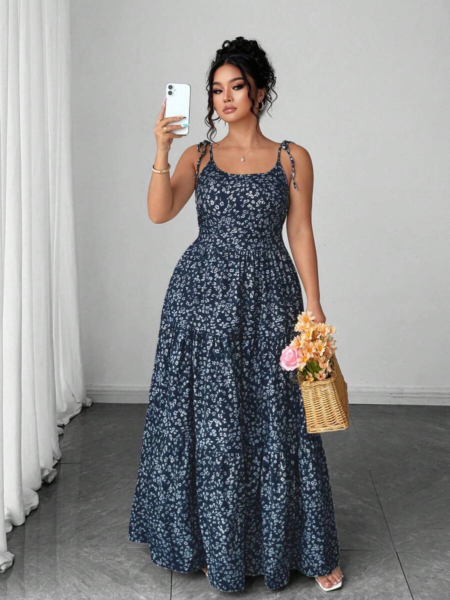 Elenzga Women's Casual Elegant Green Ditsy Floral Spaghetti Strap Backless Dress, Summer Mensa
