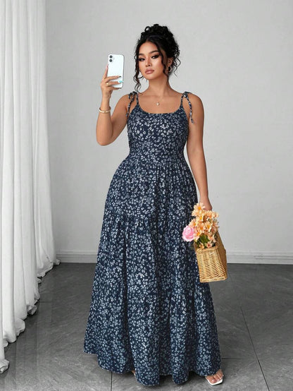 Elenzga Women's Casual Elegant Green Ditsy Floral Spaghetti Strap Backless Dress, Summer Mensa